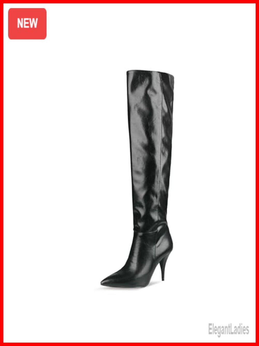 Faux Leather Over the Knee Stiletto Heel Pointed Toe Tall Boots Slip On